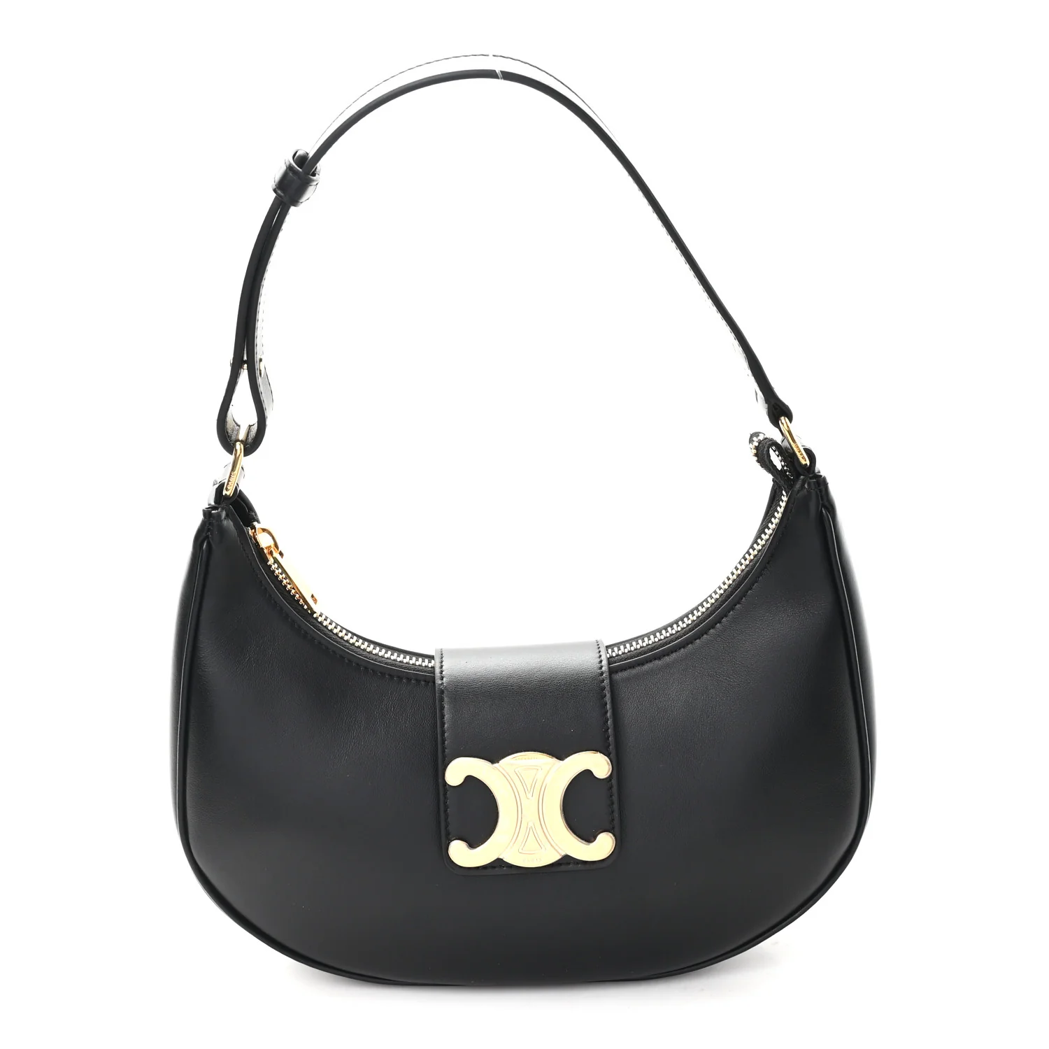 Smooth Calfskin Medium Strap Ava Triomphe Shoulder Bag Black