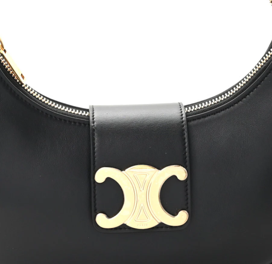 Smooth Calfskin Medium Strap Ava Triomphe Shoulder Bag Black - Image 10
