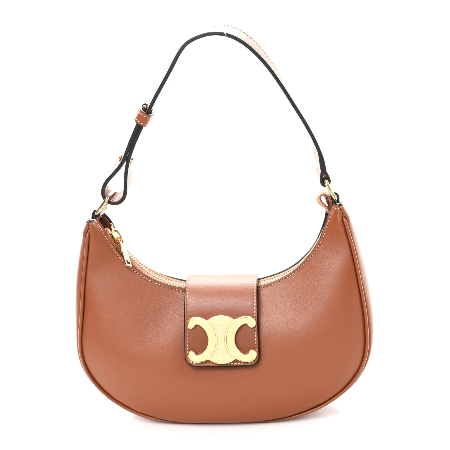 Smooth Calfskin Medium Strap Ava Triomphe Shoulder Bag Tan