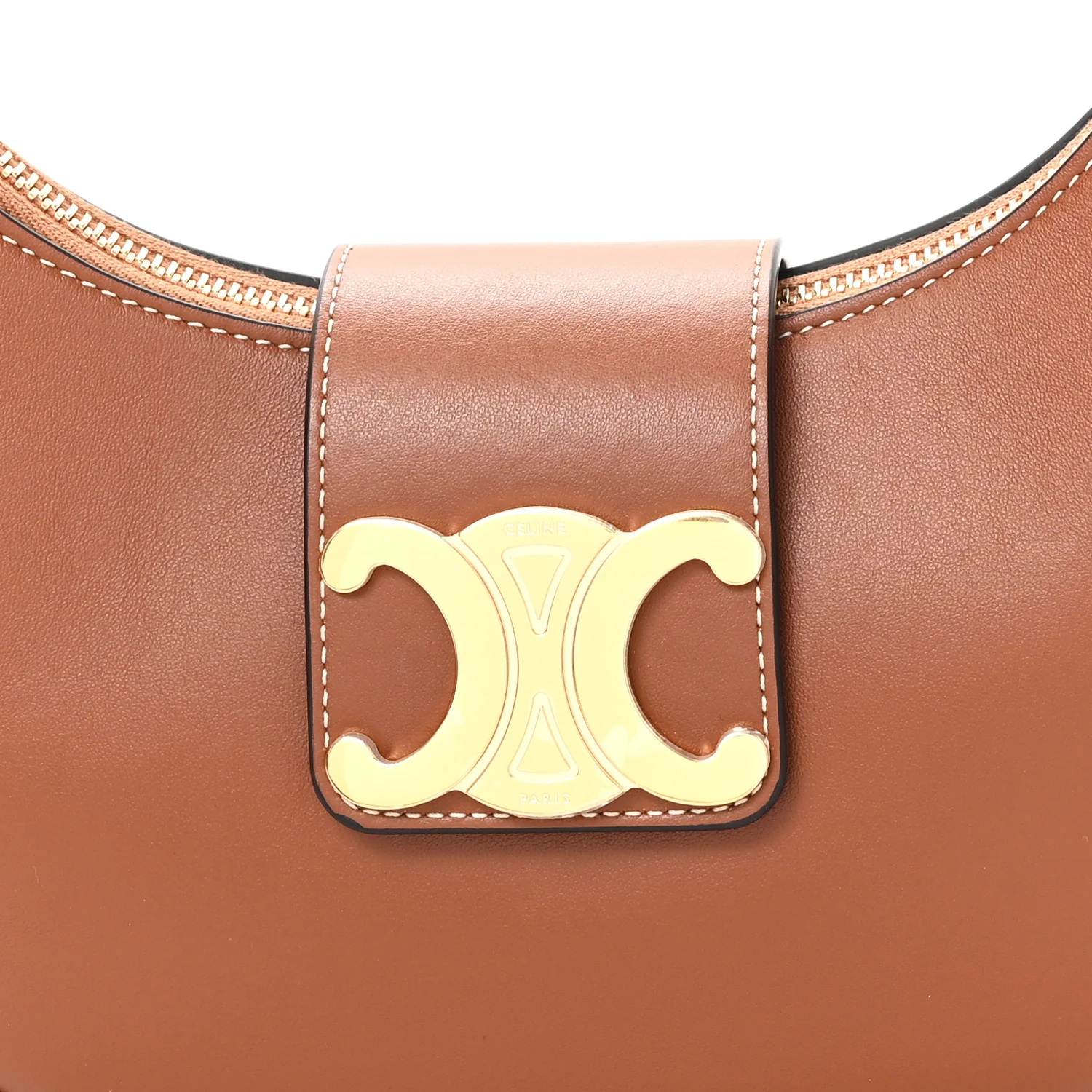 Smooth Calfskin Medium Strap Ava Triomphe Shoulder Bag Tan - Image 8
