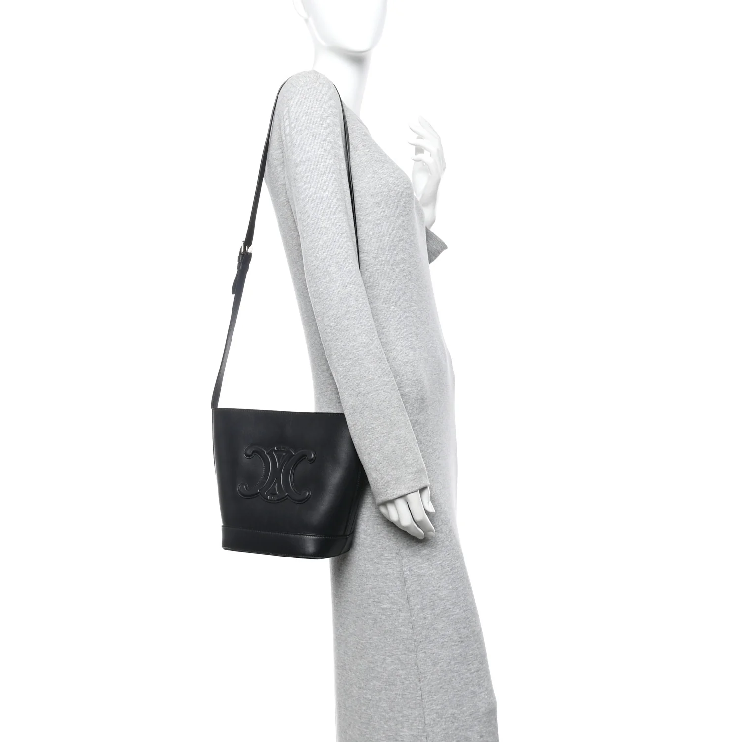 Smooth Calfskin Small Cuir Triomphe Bucket Bag Black - Image 2