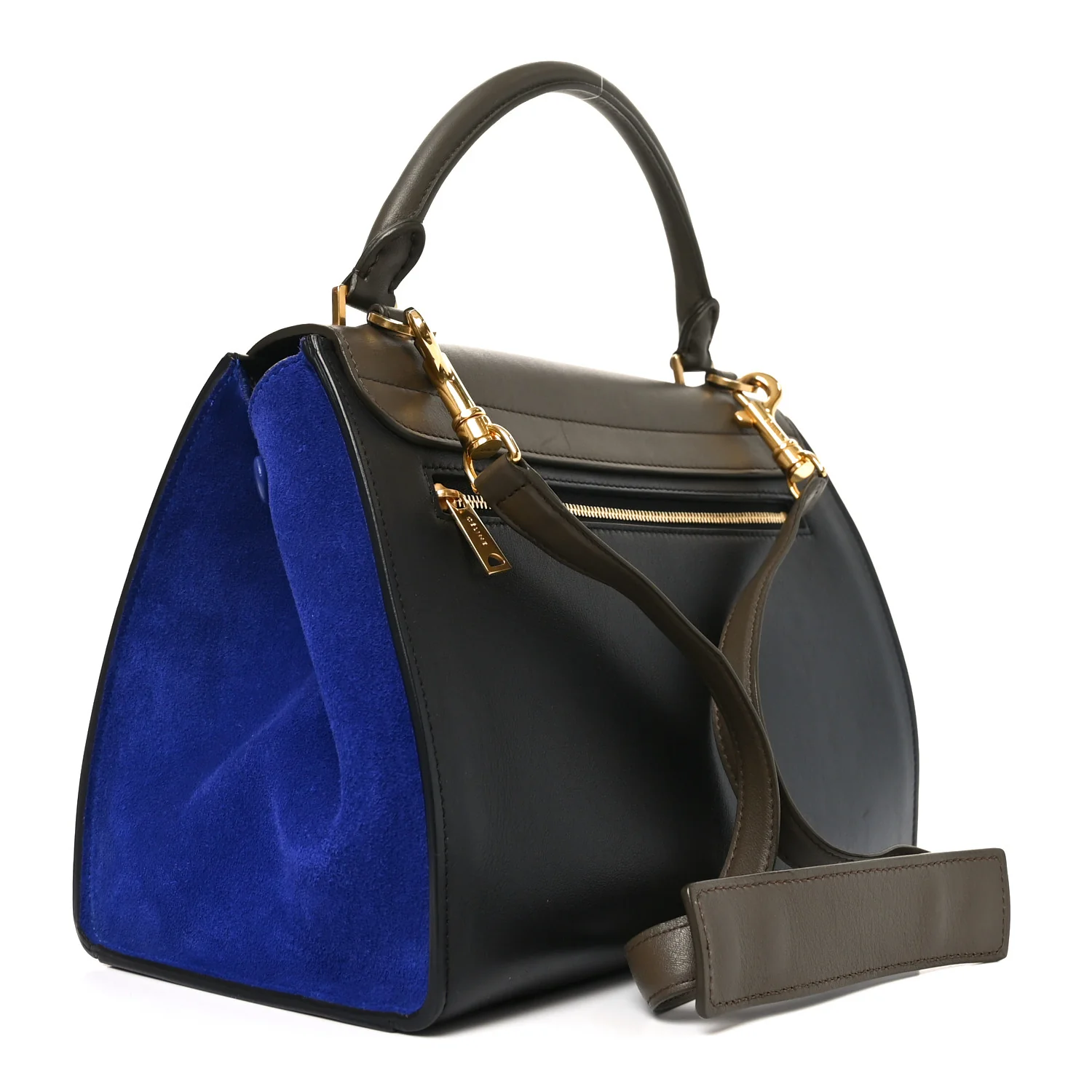 Smooth Calfskin Suede Small Tri-Color Trapeze Indigo - Image 3