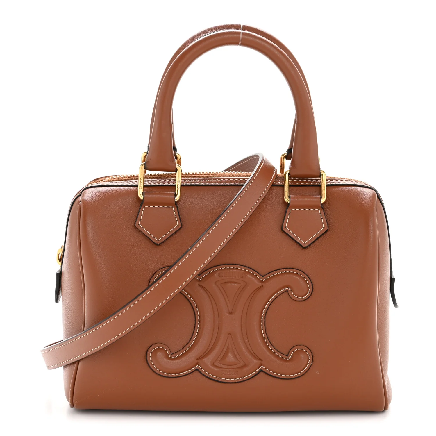 Smooth Calfskin Triomphe Small Boston Bag Tan - Image 2