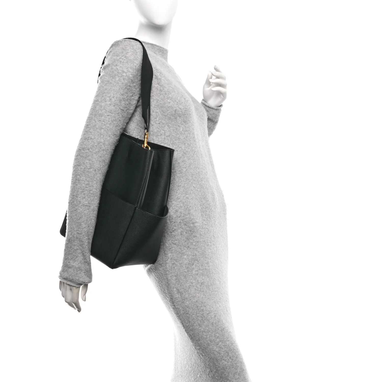 Soft Grained Calfskin Sangle Bucket Bag Black - Image 2