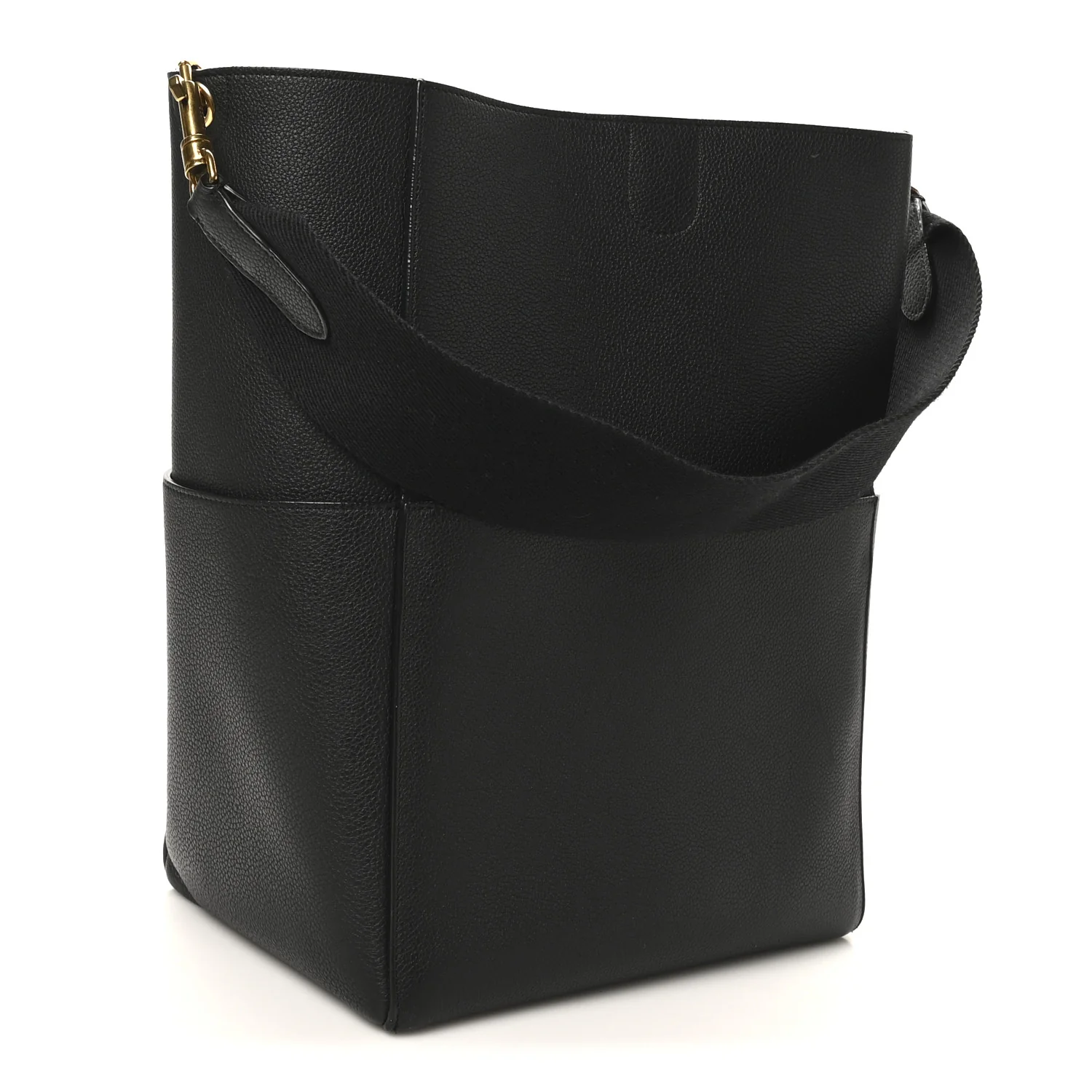 Soft Grained Calfskin Sangle Bucket Bag Black - Image 3