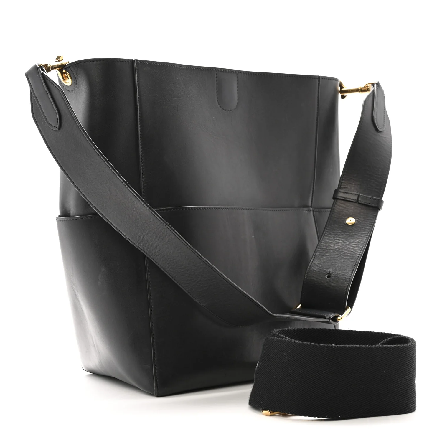 Soft Grained Calfskin Sangle Bucket Bag Black - Image 3