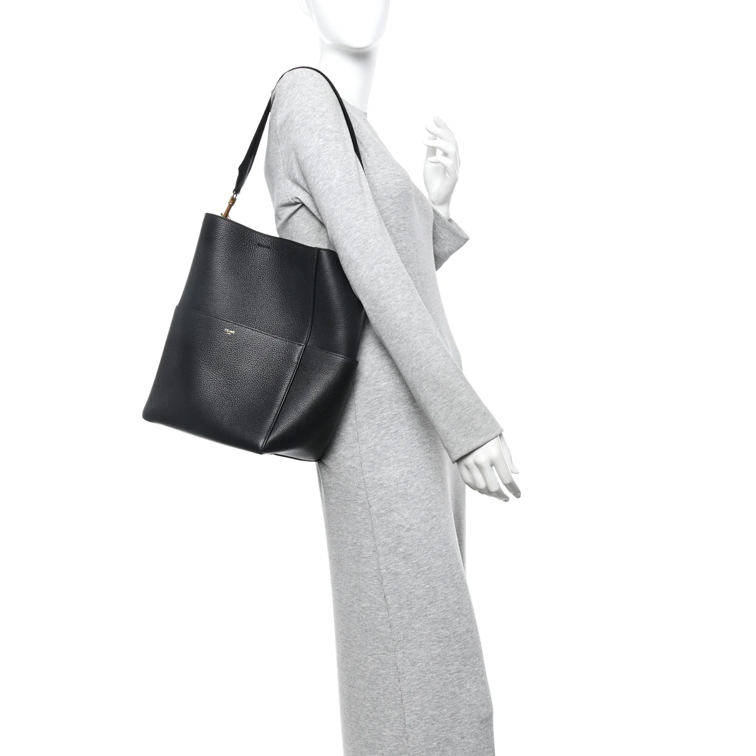 Soft Grained Calfskin Sangle Bucket Bag Black - Image 2