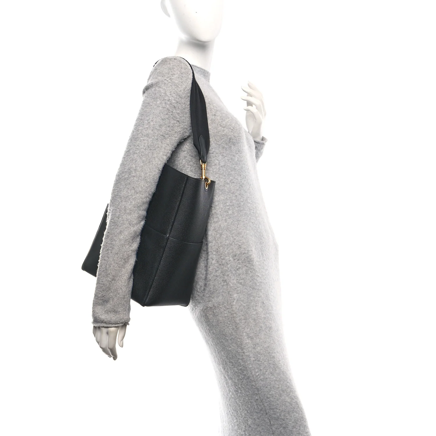 Soft Grained Calfskin Sangle Bucket Bag Black - Image 2