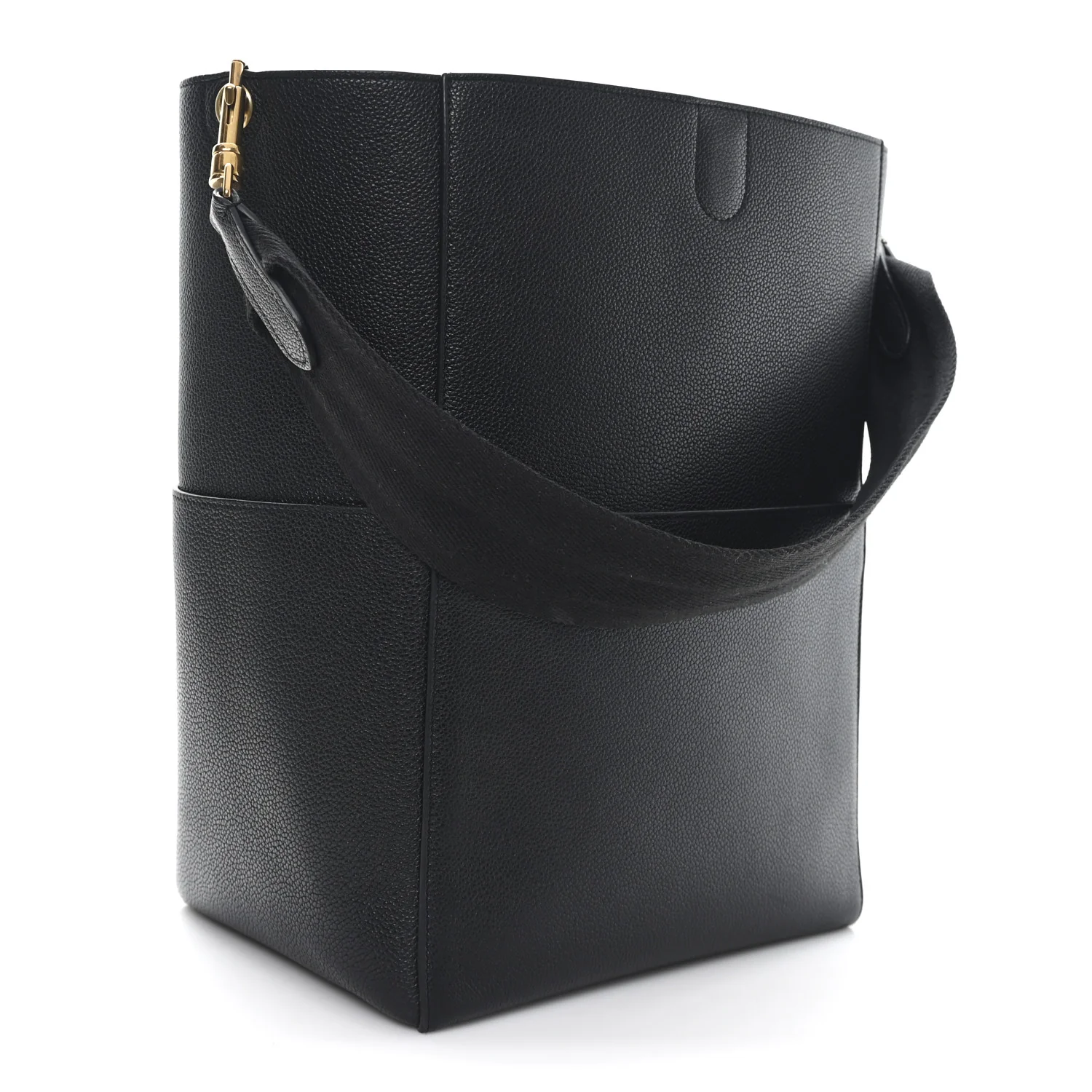 Soft Grained Calfskin Sangle Bucket Bag Black - Image 3