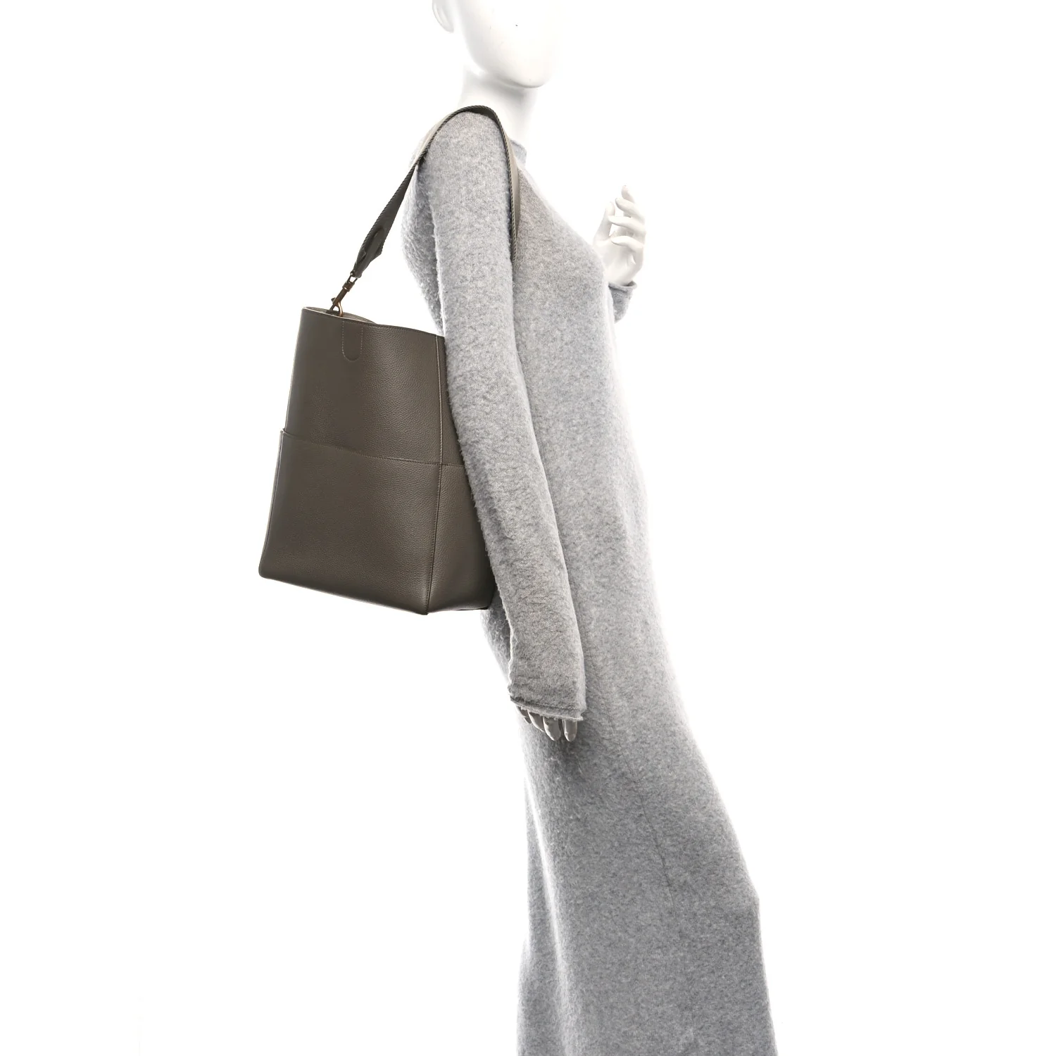 Soft Grained Calfskin Sangle Bucket Bag Taupe - Image 3