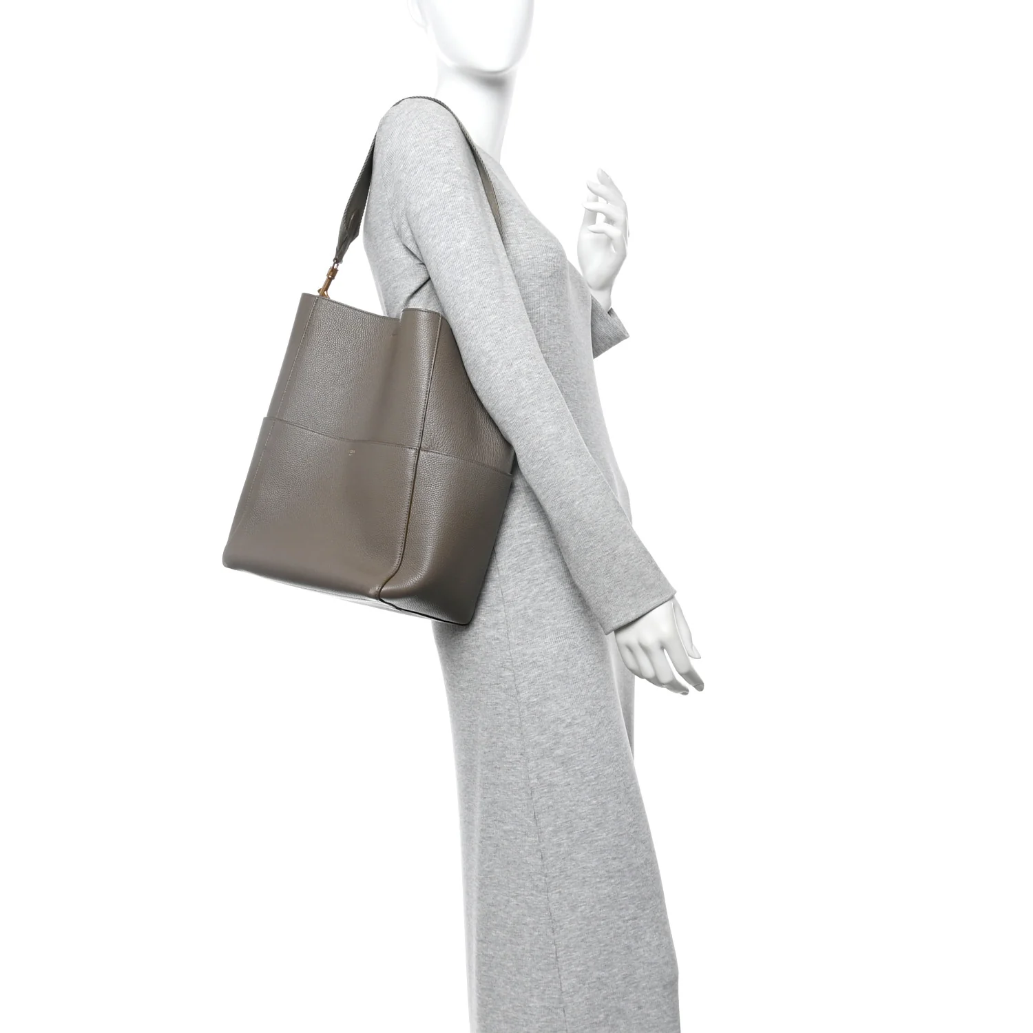 Soft Grained Calfskin Sangle Bucket Bag Taupe - Image 2