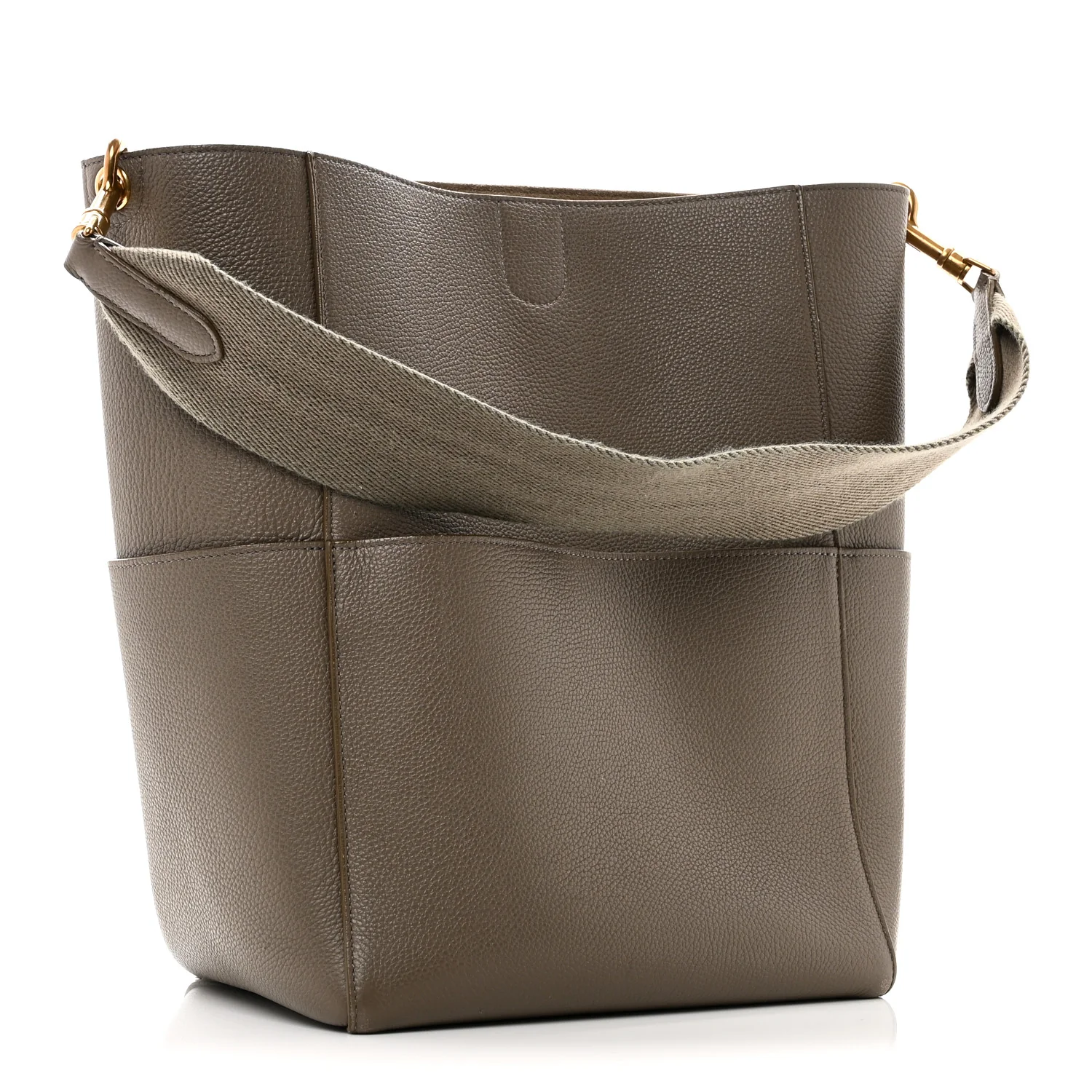 Soft Grained Calfskin Sangle Bucket Bag Taupe - Image 3