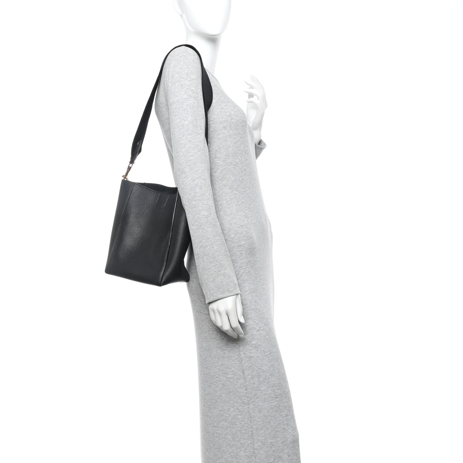Soft Grained Calfskin Small Sangle Bucket Bag Black - Image 2
