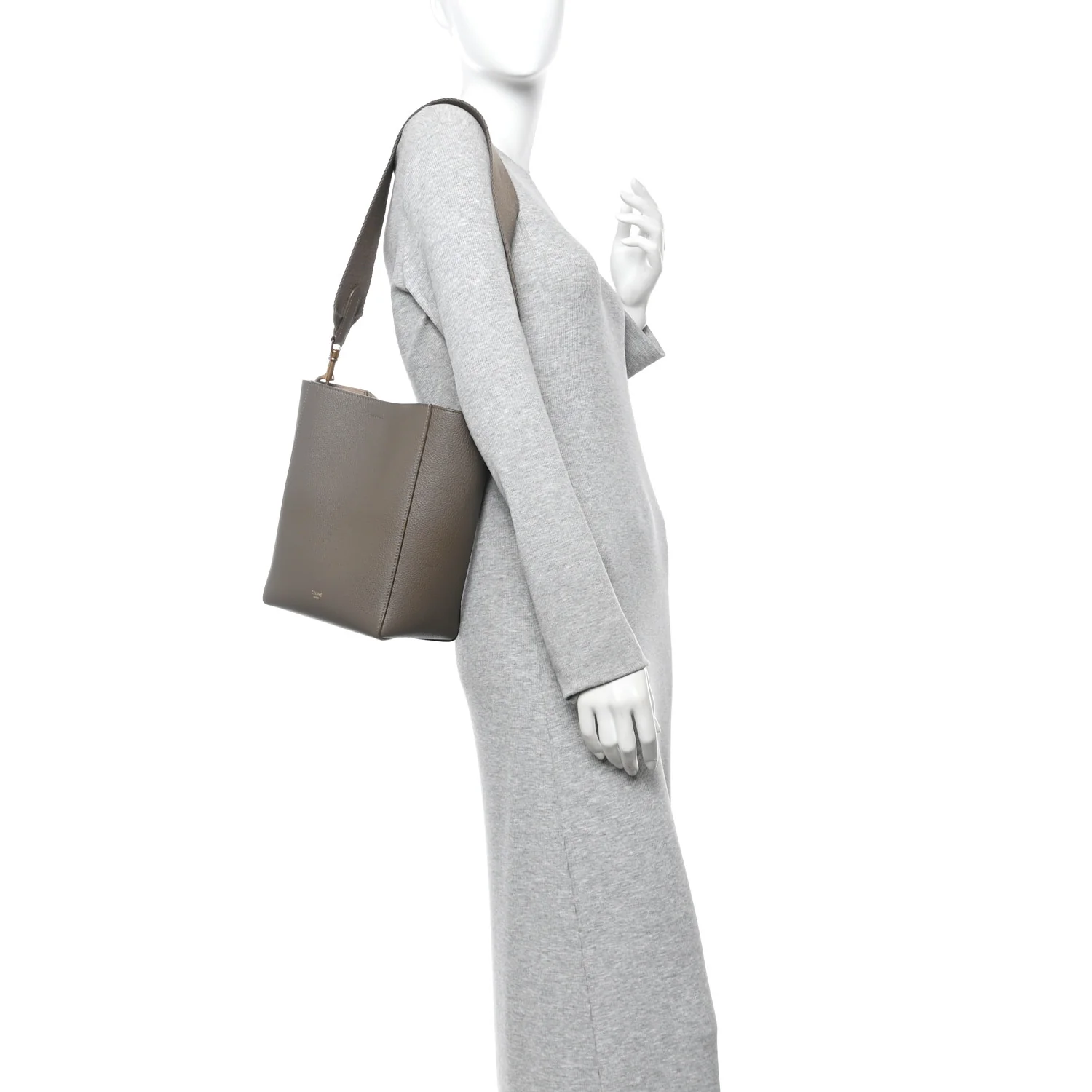 Soft Grained Calfskin Small Sangle Bucket Bag Taupe - Image 2