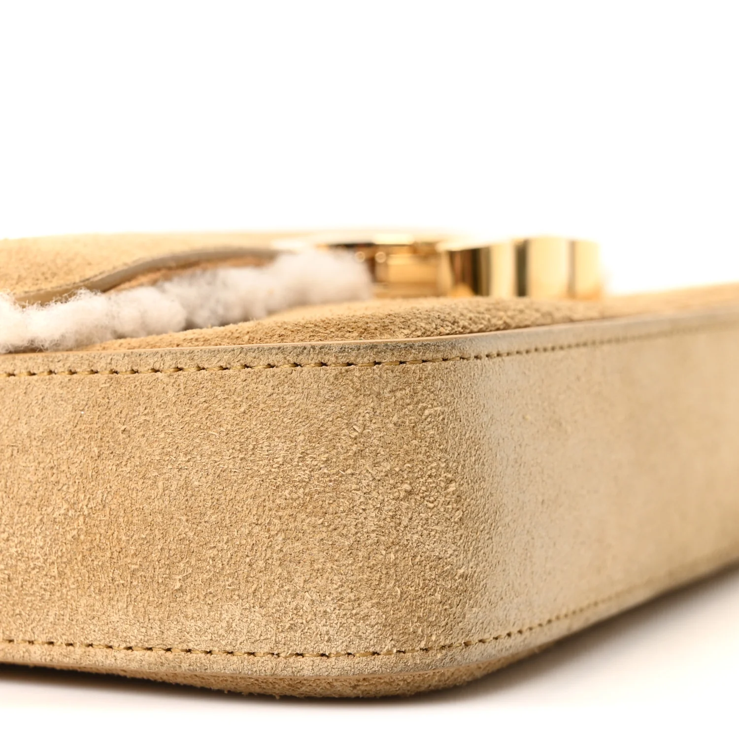 Suede Shearling Triomphe Chain Shoulder Bag Beige - Image 10
