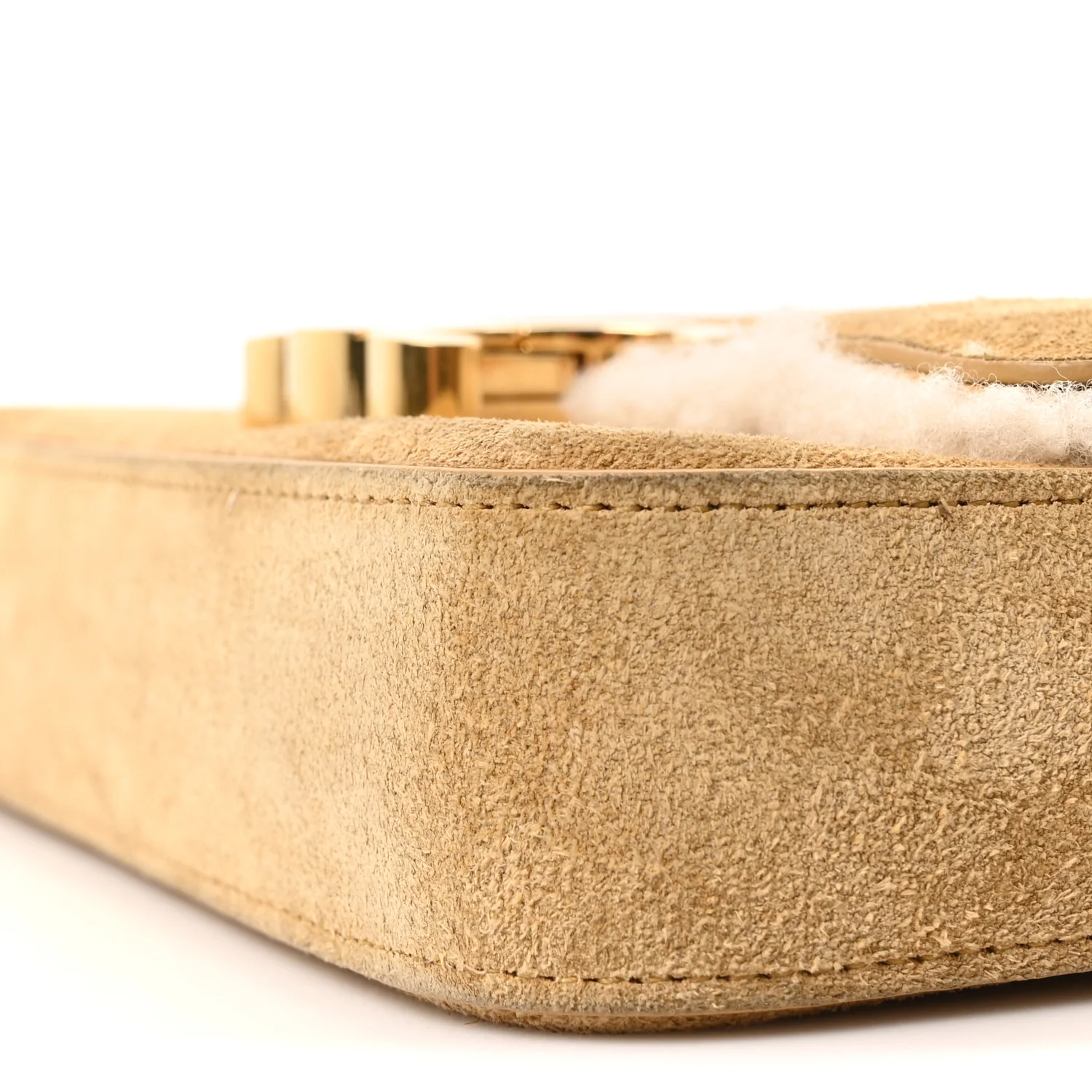 Suede Shearling Triomphe Chain Shoulder Bag Beige - Image 11