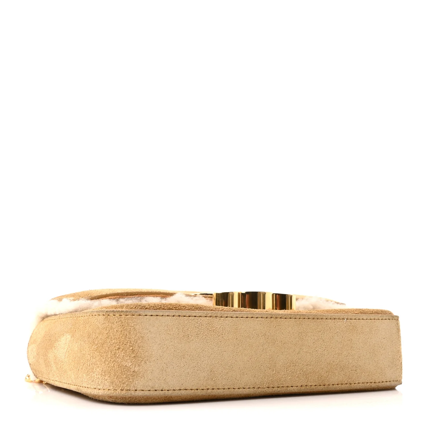 Suede Shearling Triomphe Chain Shoulder Bag Beige - Image 4