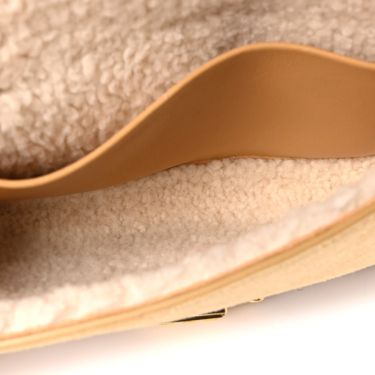 Suede Shearling Triomphe Chain Shoulder Bag Beige - Image 5