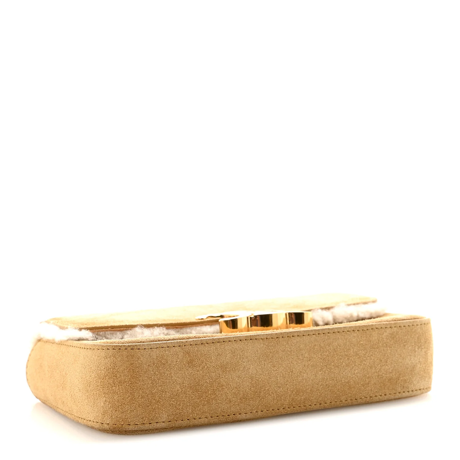Suede Shearling Triomphe Chain Shoulder Bag Beige - Image 4