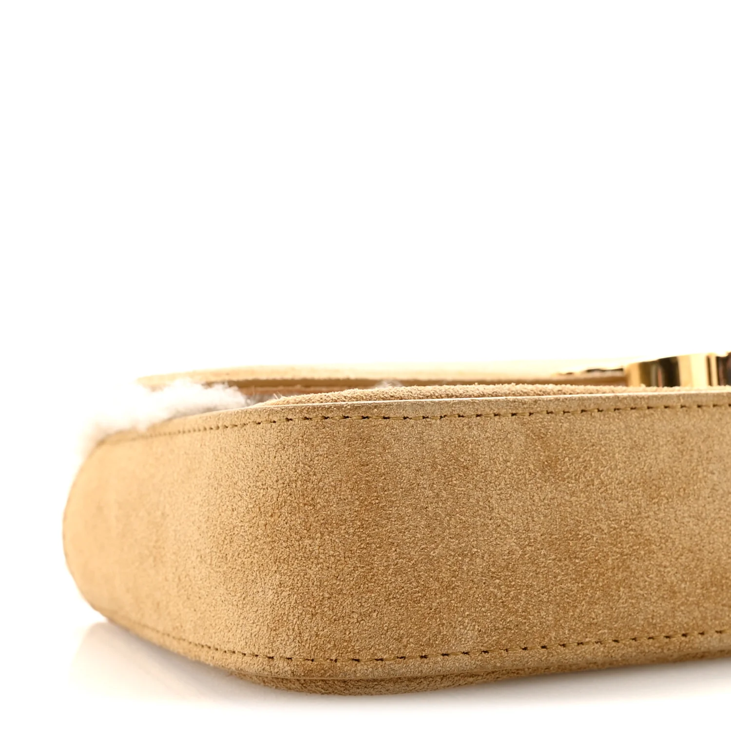 Suede Shearling Triomphe Chain Shoulder Bag Beige - Image 8