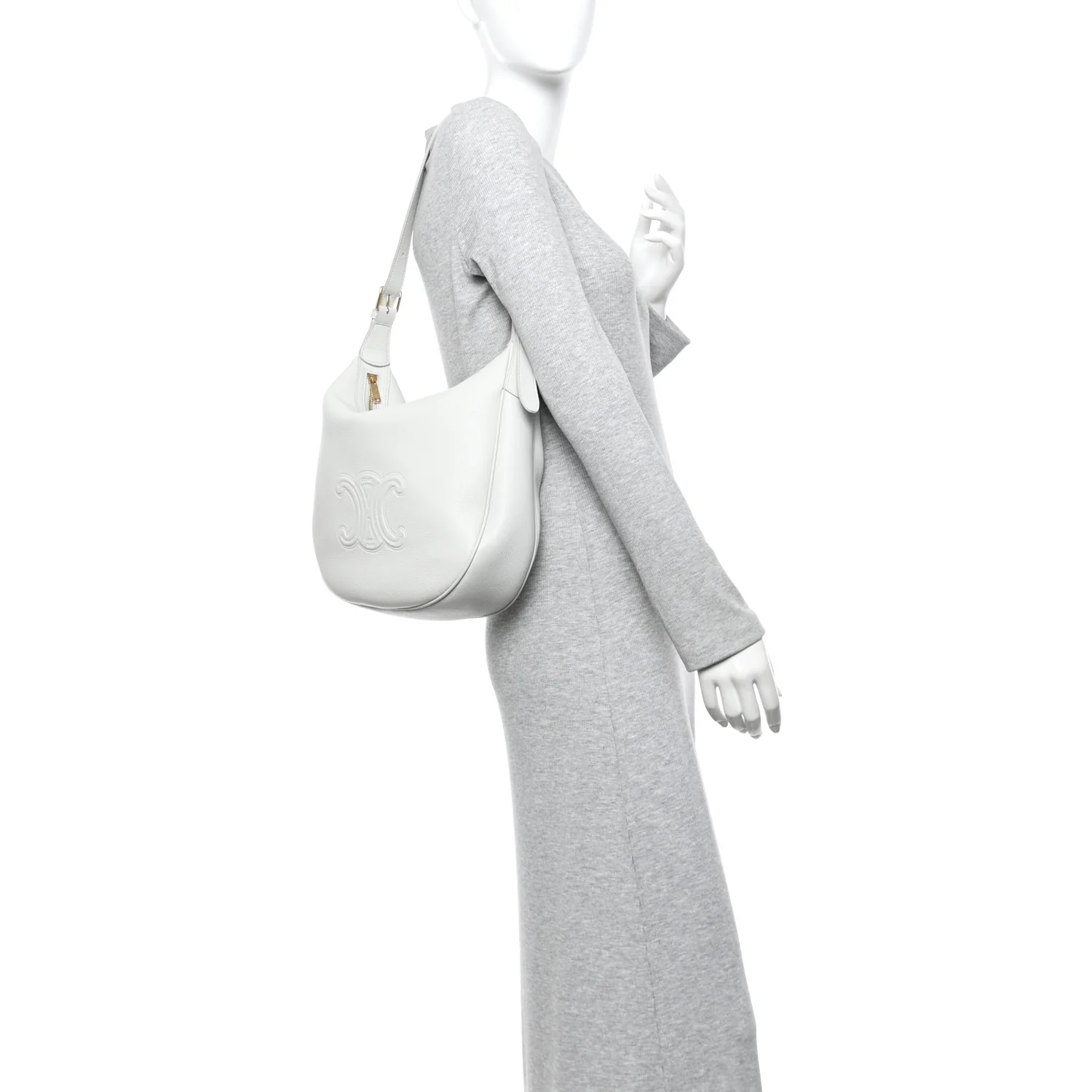 Supple Calfskin Cuir Triomphe Heloise Shoulder Bag Light Stone - Image 2