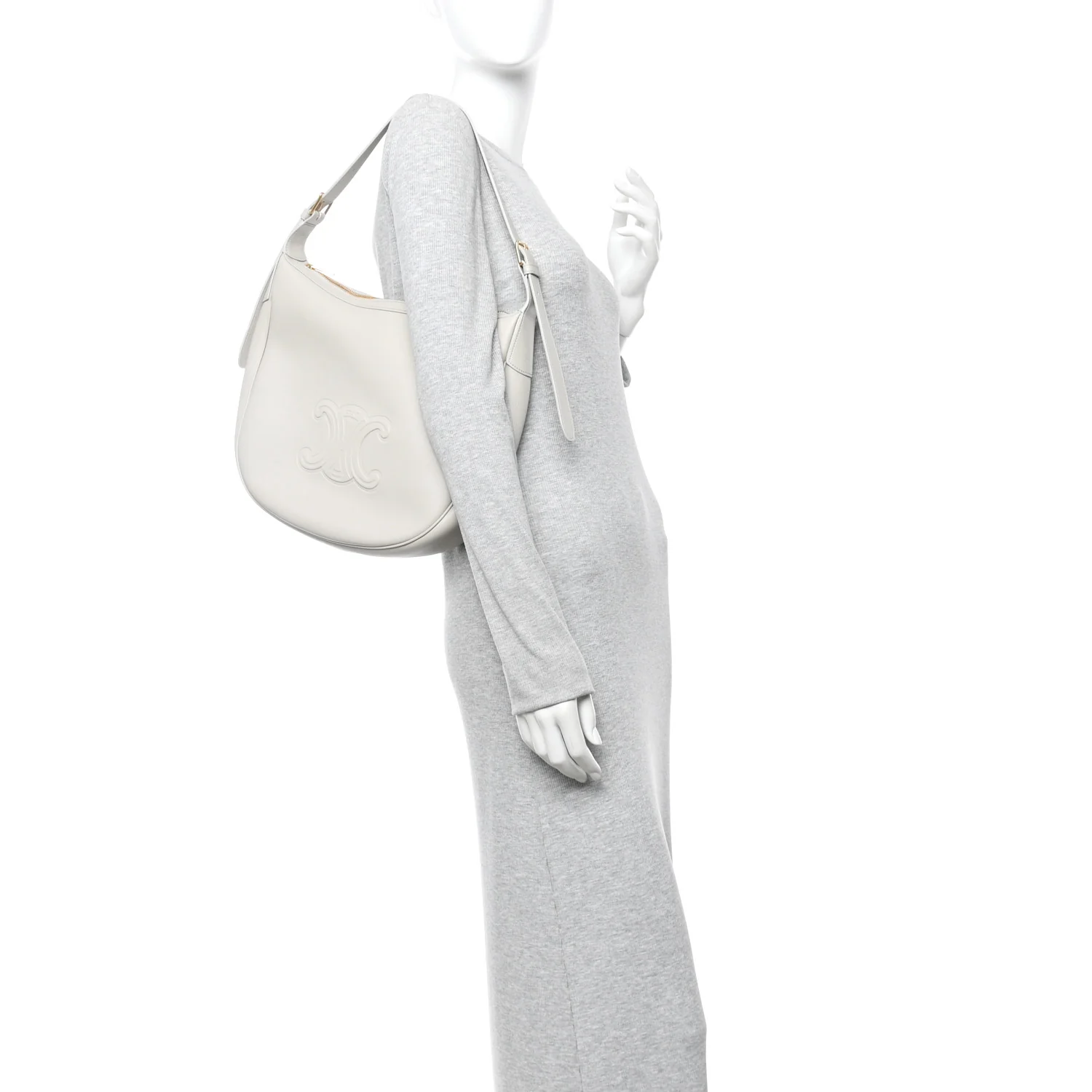 Supple Calfskin Cuir Triomphe Heloise Shoulder Bag Light Stone - Image 2