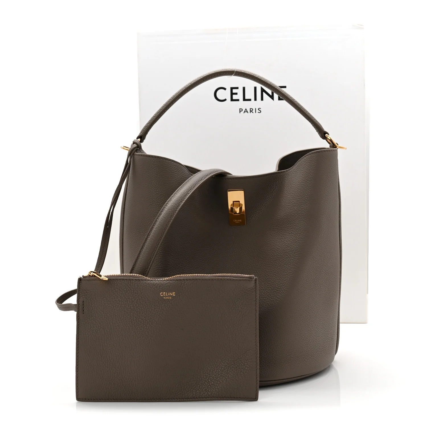 Supple Grained Calfskin Bucket 16 Bag Pebble - Image 12