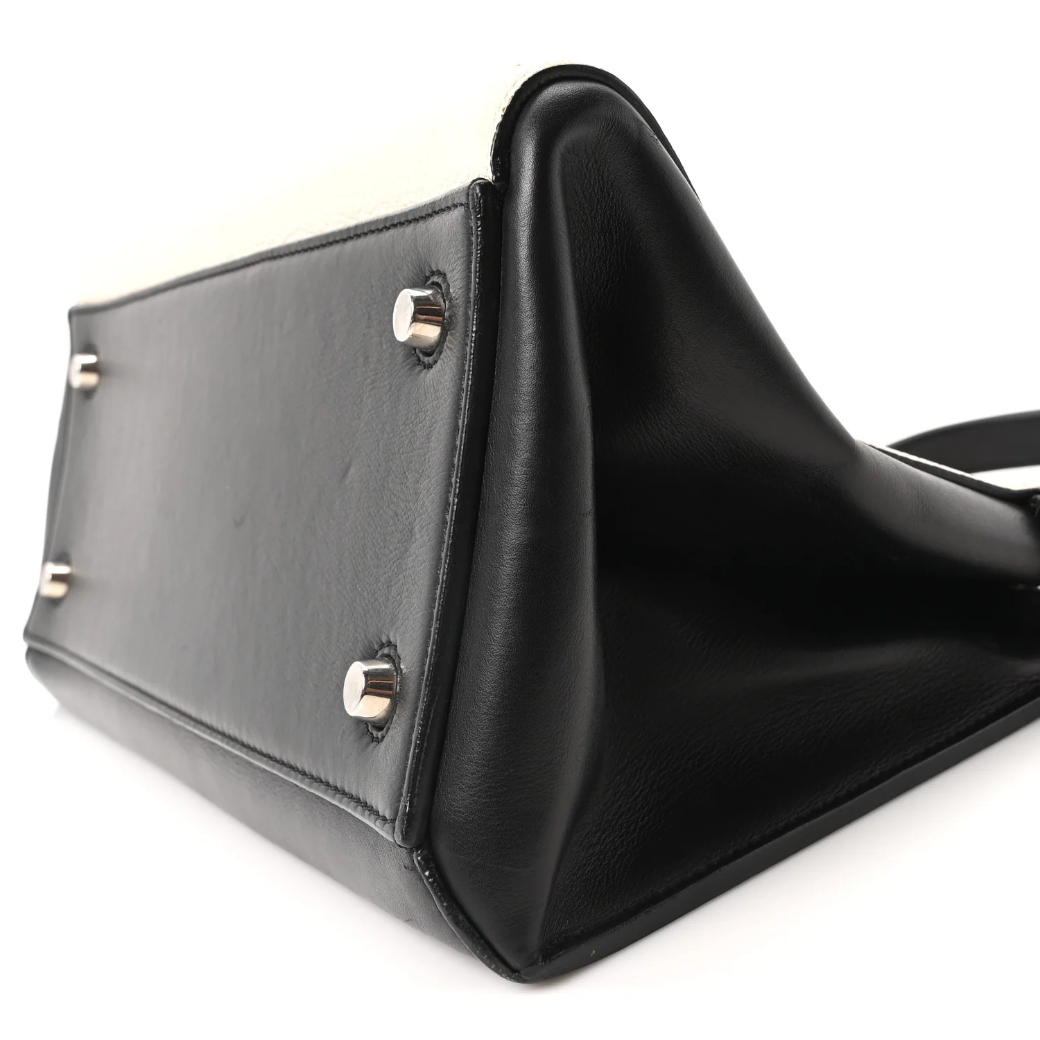 Textured Calfskin Small Bi-Color Edge Shoulder Bag Black Cream - Image 10