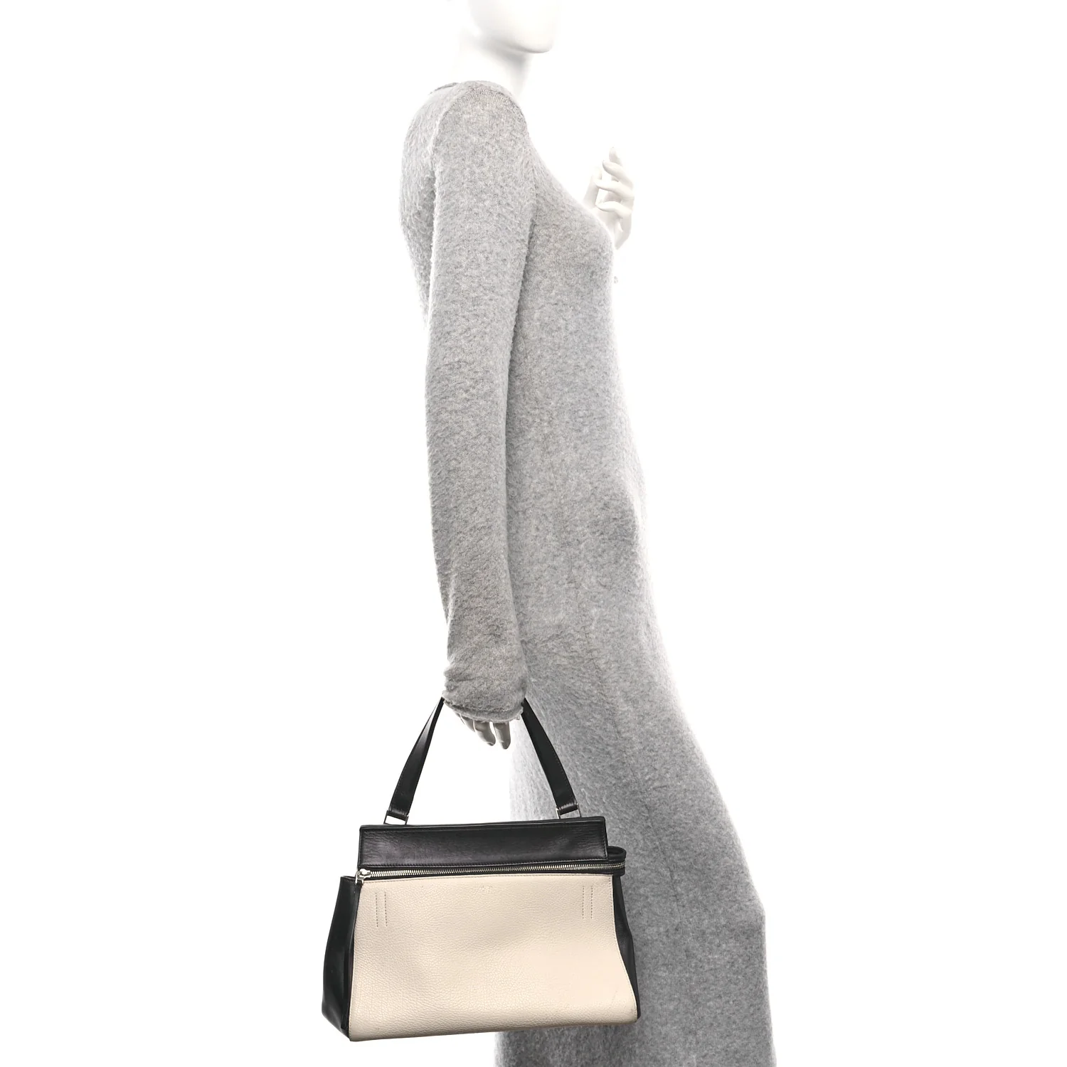 Textured Calfskin Small Bi-Color Edge Shoulder Bag Black Cream - Image 2