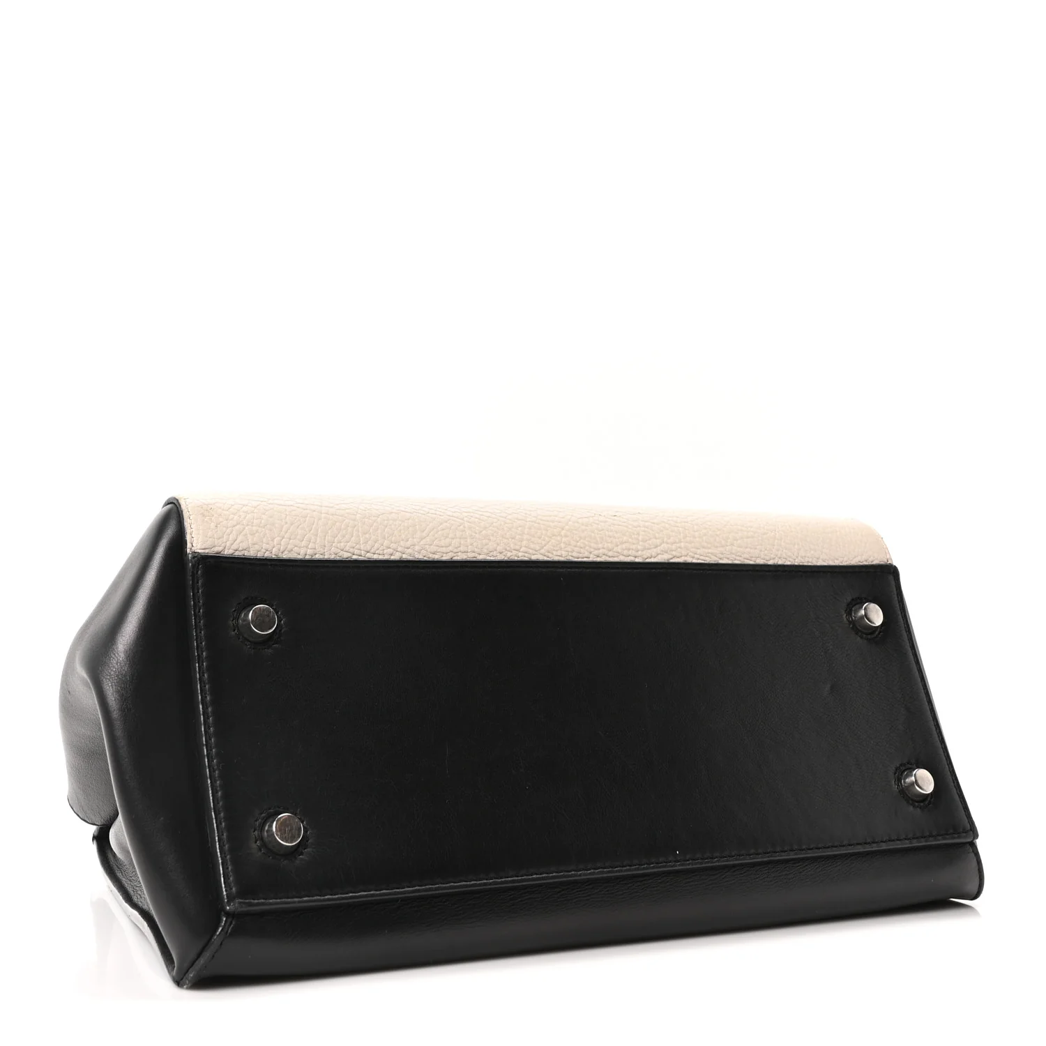 Textured Calfskin Small Bi-Color Edge Shoulder Bag Black Cream - Image 4