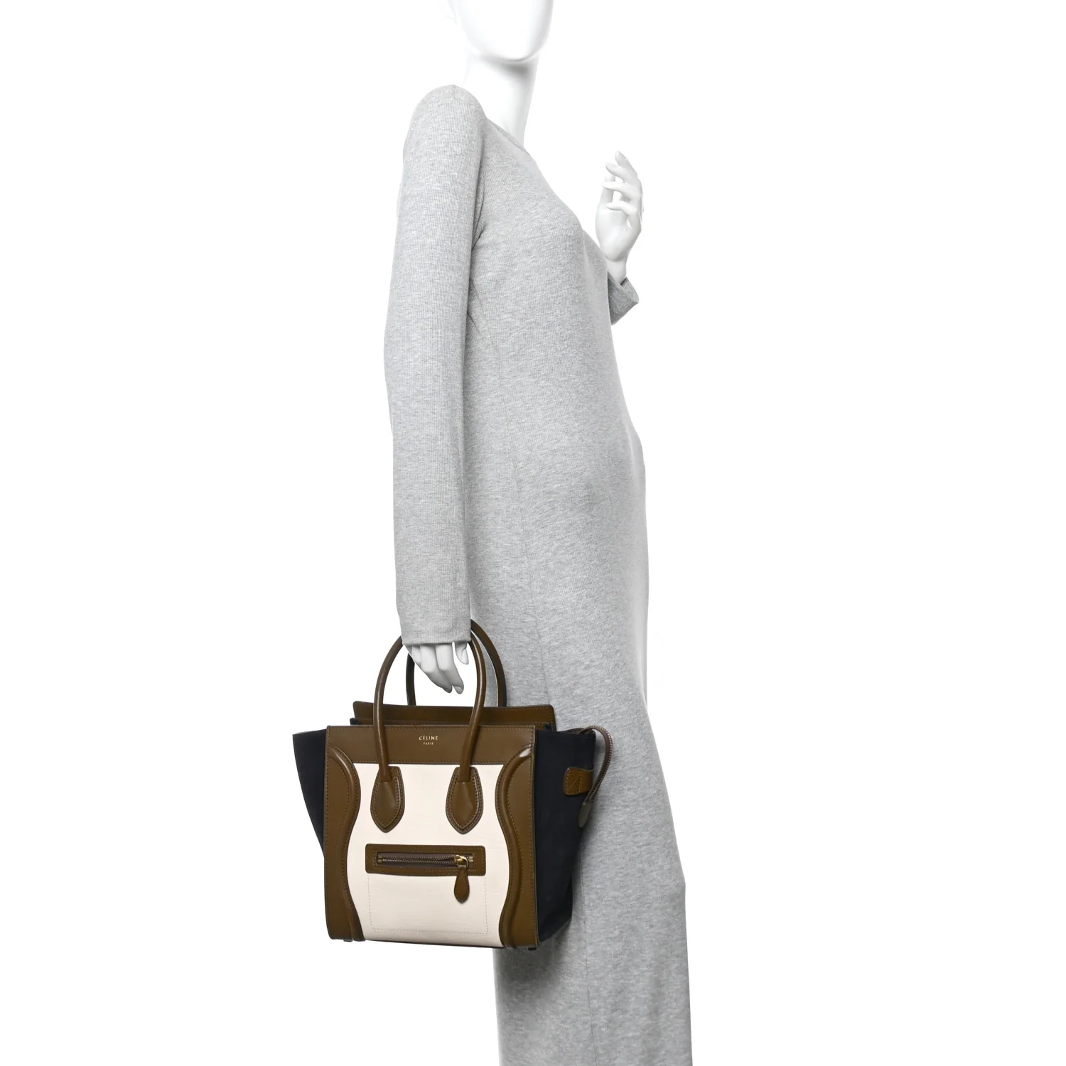 Textured Calfskin Suede Tri-color Mini Luggage Cream - Image 2