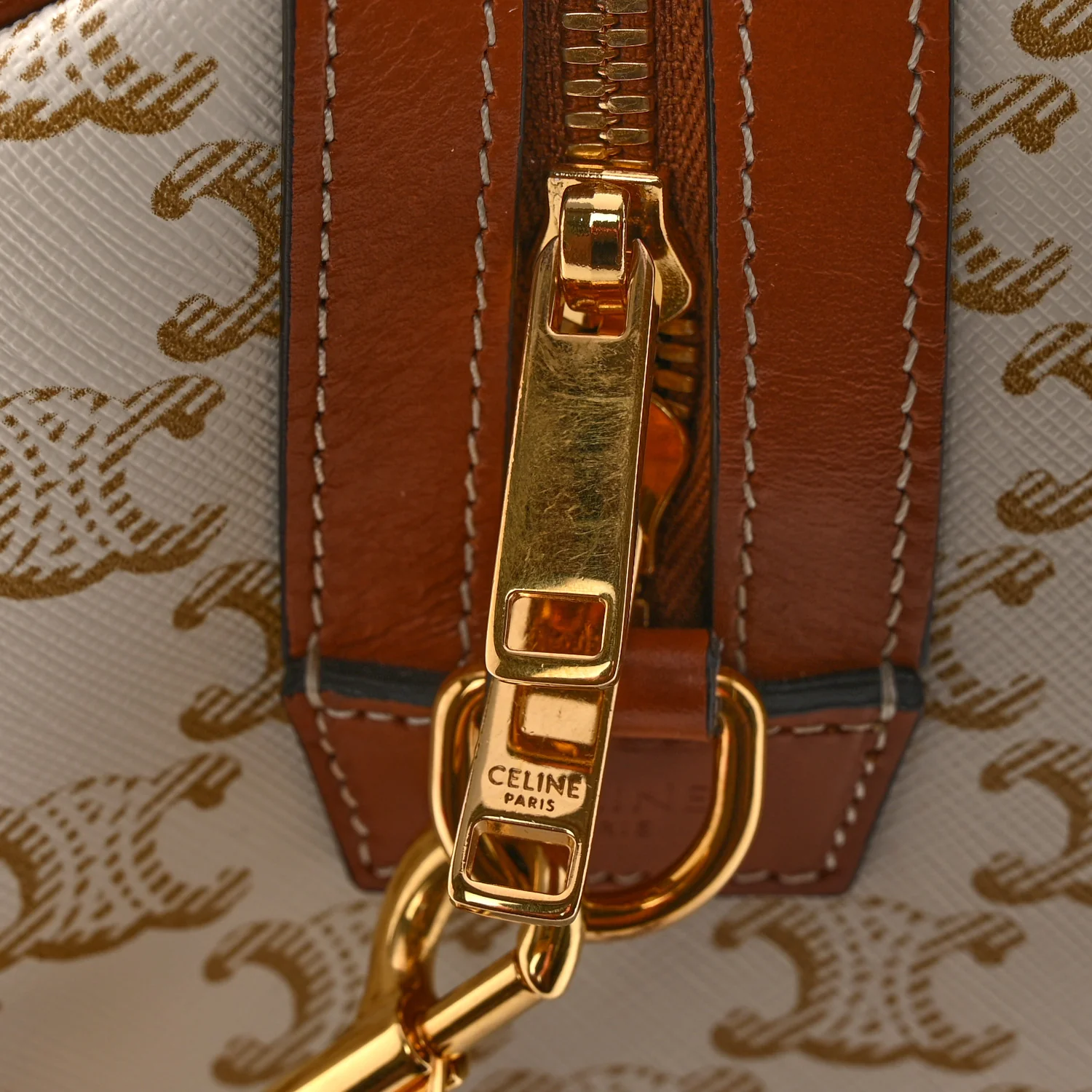 Triomphe Canvas Calfskin Boston Bag White - Image 12
