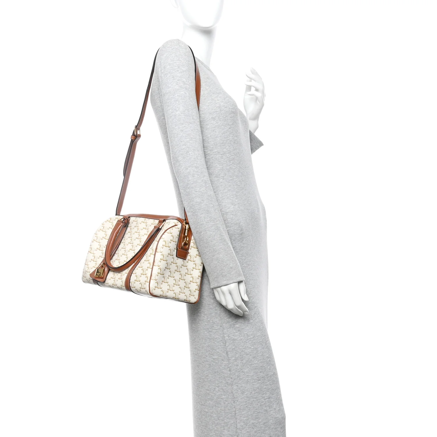 Triomphe Canvas Calfskin Boston Bag White - Image 2