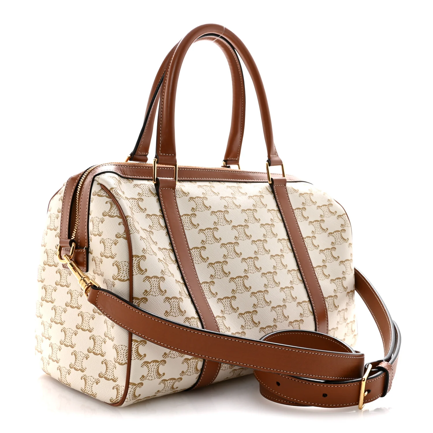 Triomphe Canvas Calfskin Boston Bag White - Image 3