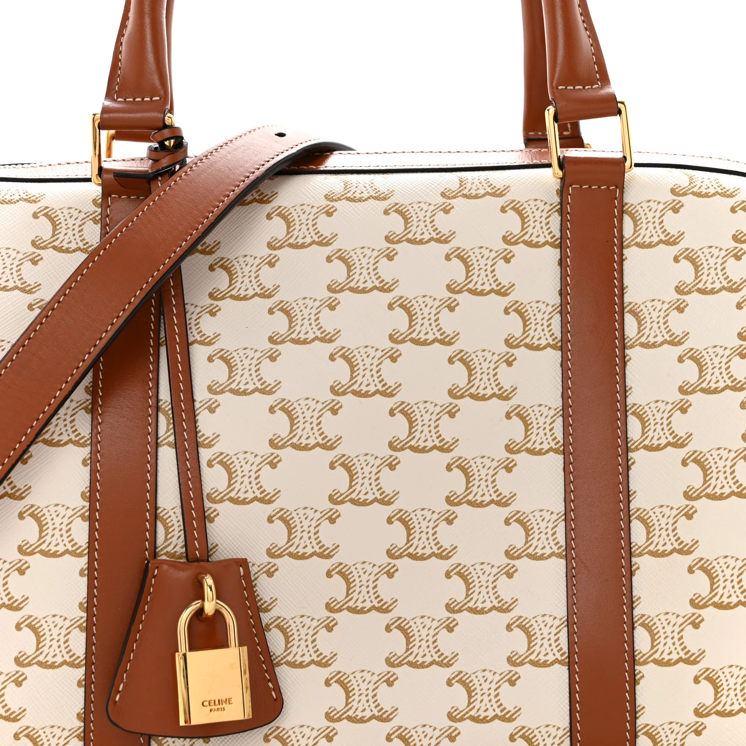 Triomphe Canvas Calfskin Boston Bag White - Image 9