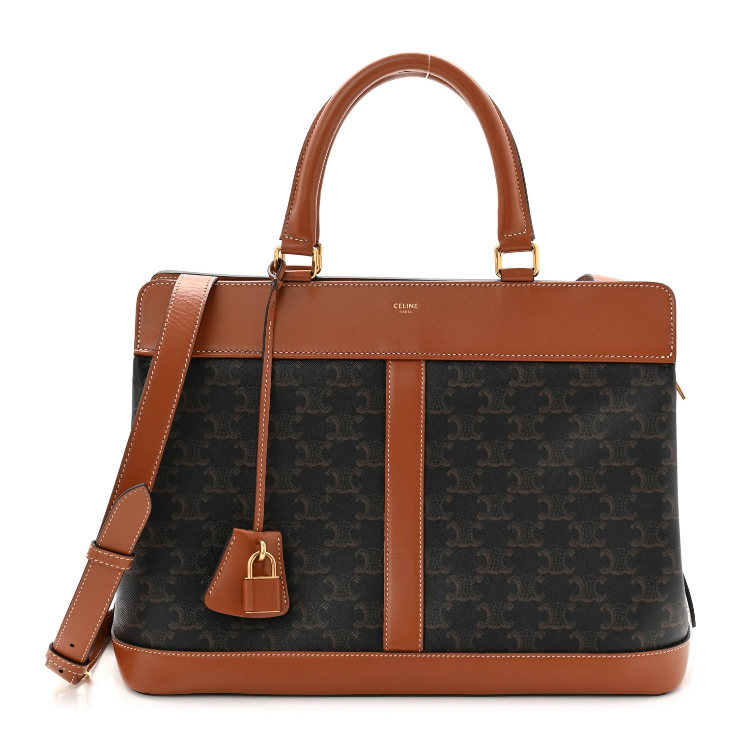 Triomphe Canvas Calfskin Cabas De France Handbag Tan