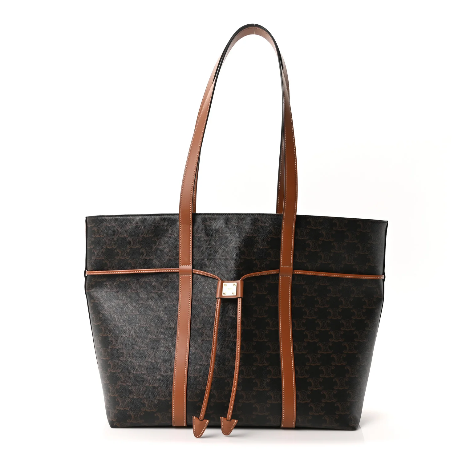 Triomphe Canvas Calfskin Cabas Drawstring Tan