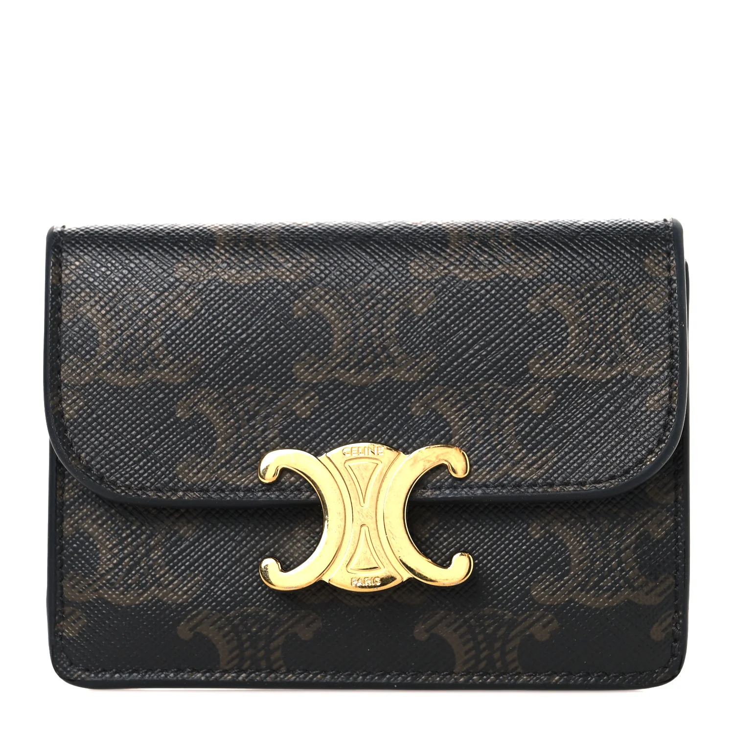 Triomphe Canvas Calfskin Flap Card Holder Tan