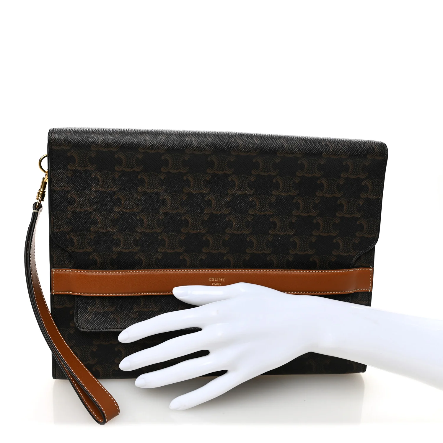 Triomphe Canvas Calfskin Flap Clutch - Image 2