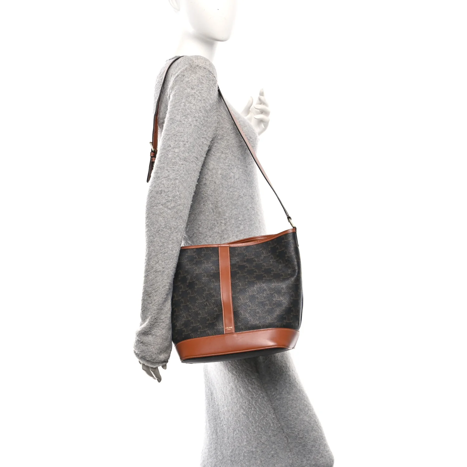 Triomphe Canvas Calfskin Medium Bucket Bag Tan - Image 2