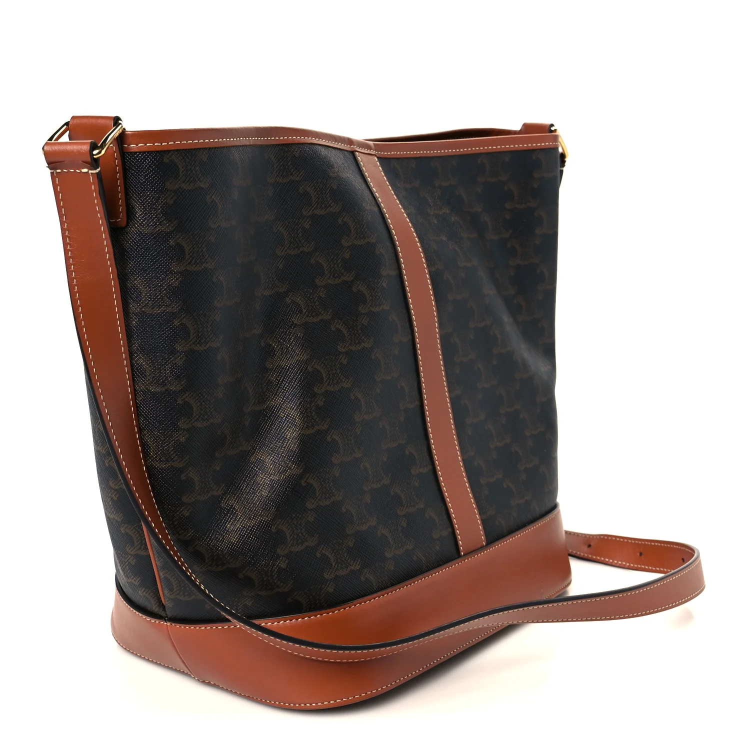 Triomphe Canvas Calfskin Medium Bucket Bag Tan - Image 3