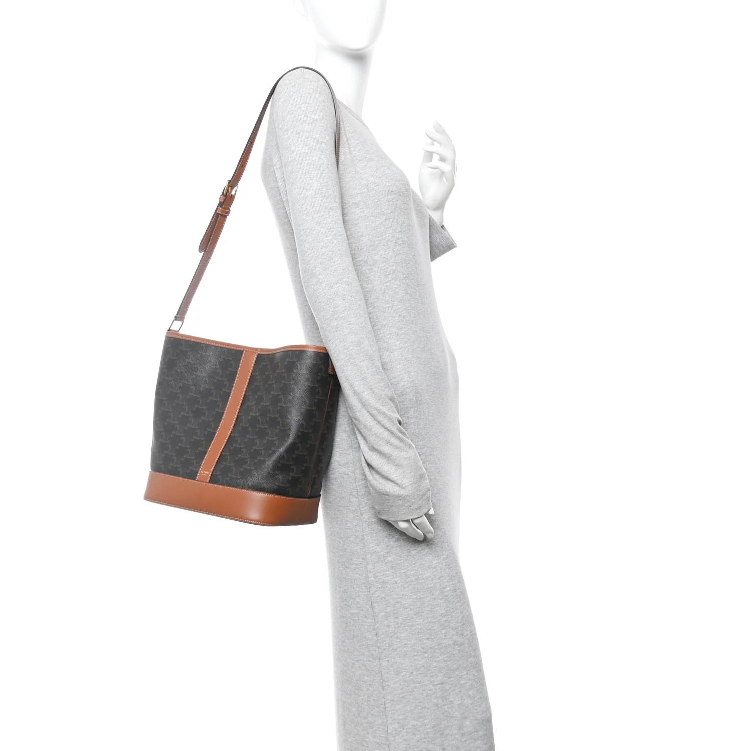 Triomphe Canvas Calfskin Medium Bucket Bag Tan - Image 2