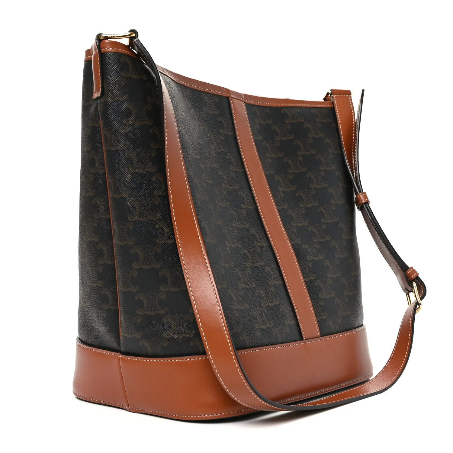 Triomphe Canvas Calfskin Medium Bucket Bag Tan - Image 2