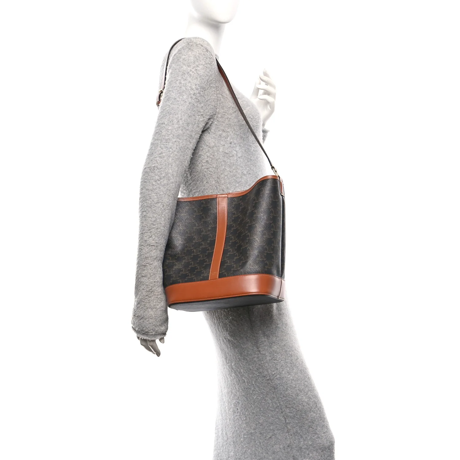 Triomphe Canvas Calfskin Medium Bucket Bag Tan - Image 3