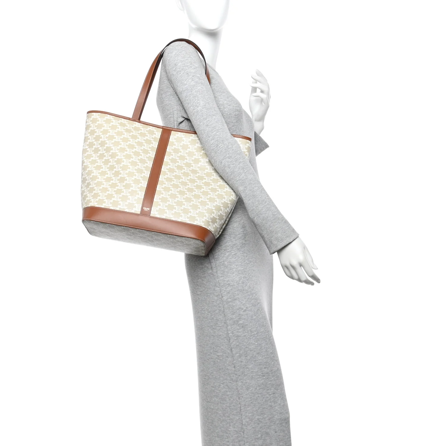 Triomphe Canvas Calfskin Medium Cabas Bag Grege - Image 3