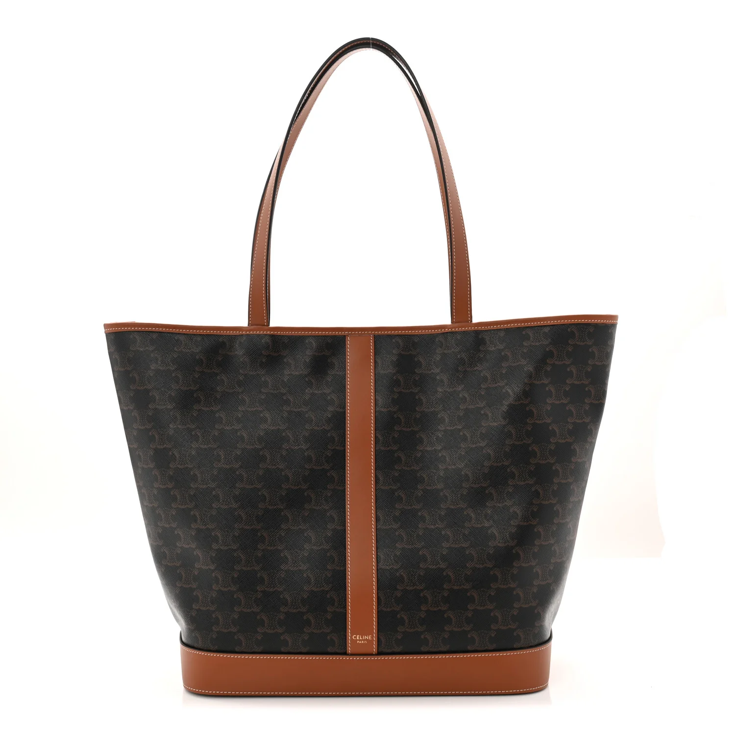 Triomphe Canvas Calfskin Medium Cabas Bag Tan