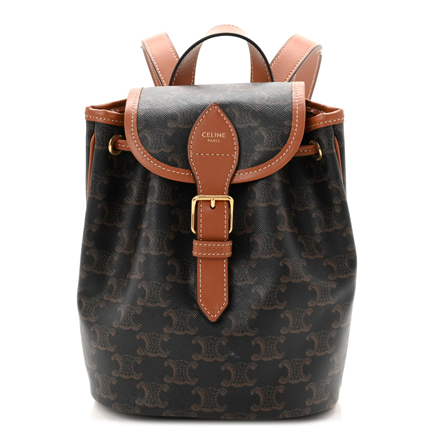Triomphe Canvas Calfskin Mini Folco Backpack Tan