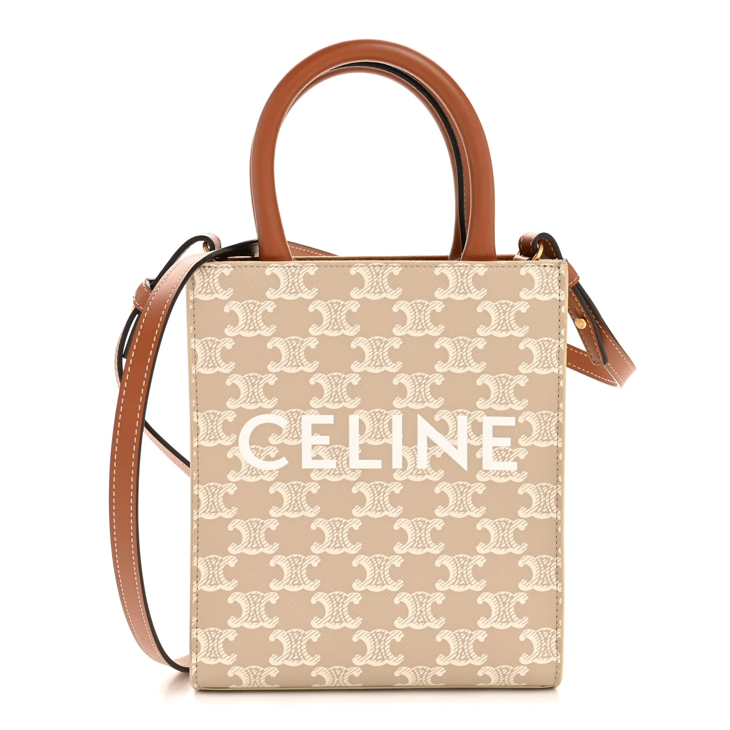 Triomphe Canvas Calfskin Mini Vertical Cabas Grege