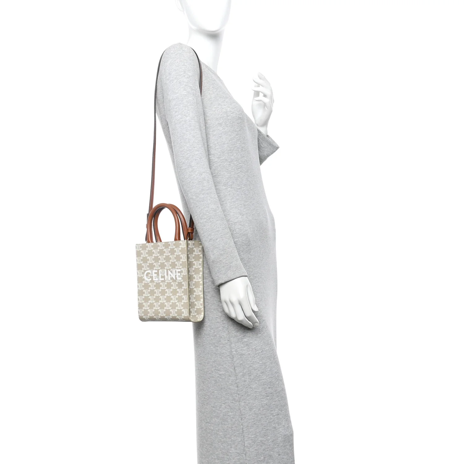 Triomphe Canvas Calfskin Mini Vertical Cabas Grege - Image 2