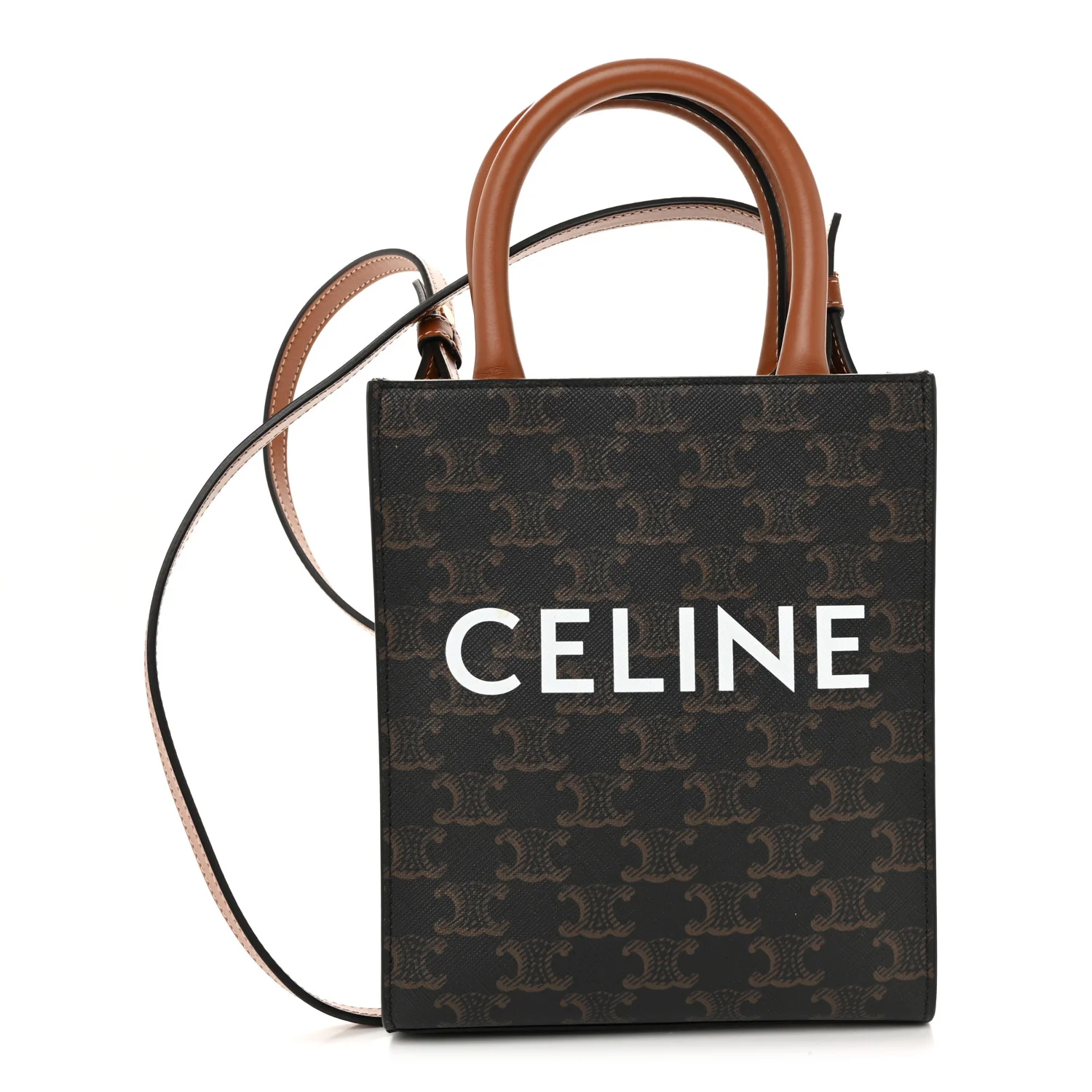 Triomphe Canvas Calfskin Mini Vertical Cabas Tan